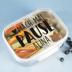 Mach mal Pause - Brotbox aus Metall mit Name bedruckt
