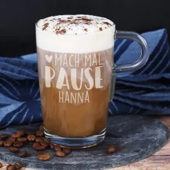 Mach mal Pause - großes Trinkglas mit Namensgravur