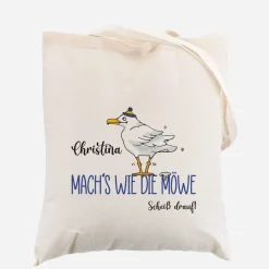 Mach's wie die Möwe... - Baumwollbeutel mit Name