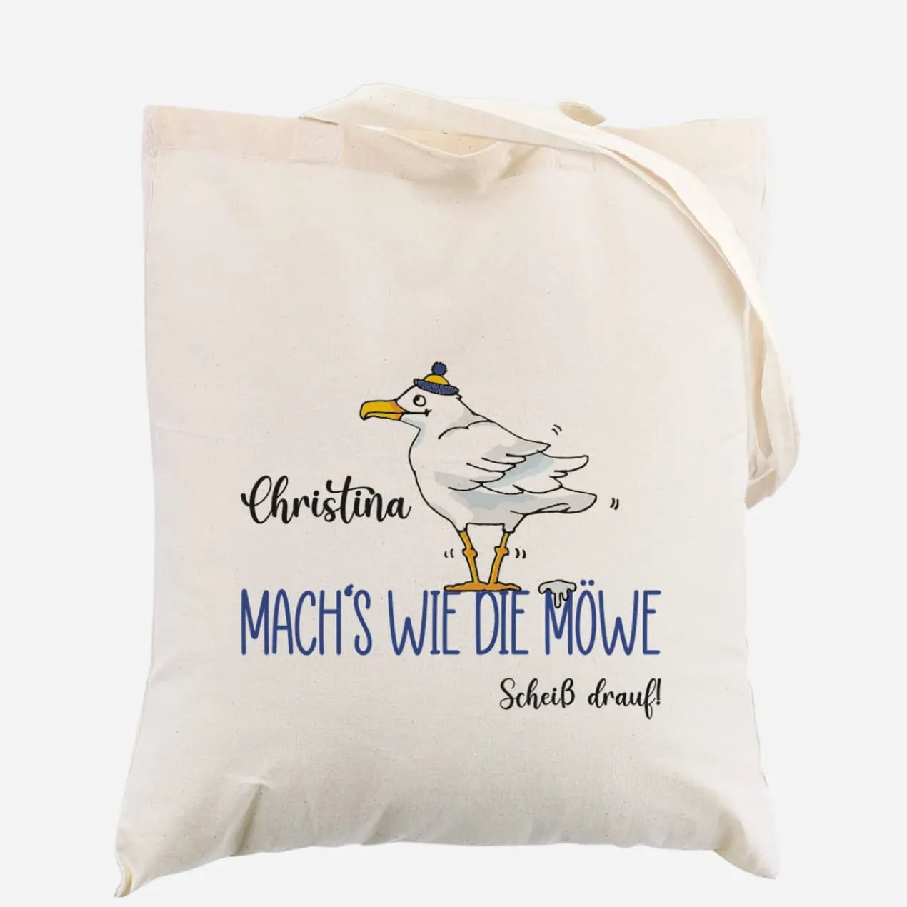 Mach's wie die Möwe... - Baumwollbeutel mit Name