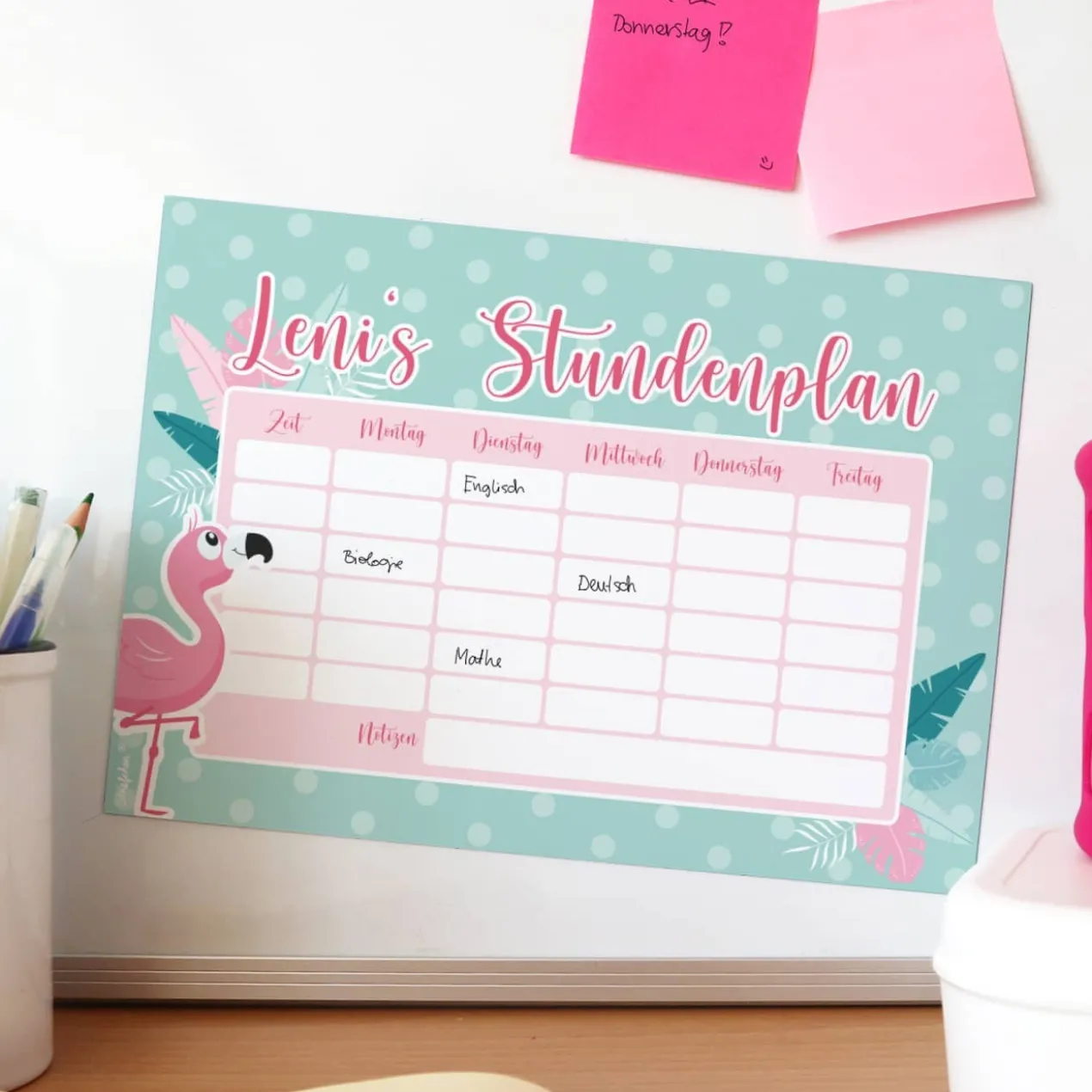 Magnetischer Flamingo-Stundenplan - wiederbeschreibbar