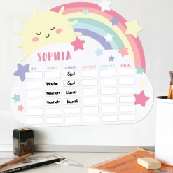 Magnetischer Stundenplan - Regenbogen, Sterne und Wolke - mit Name