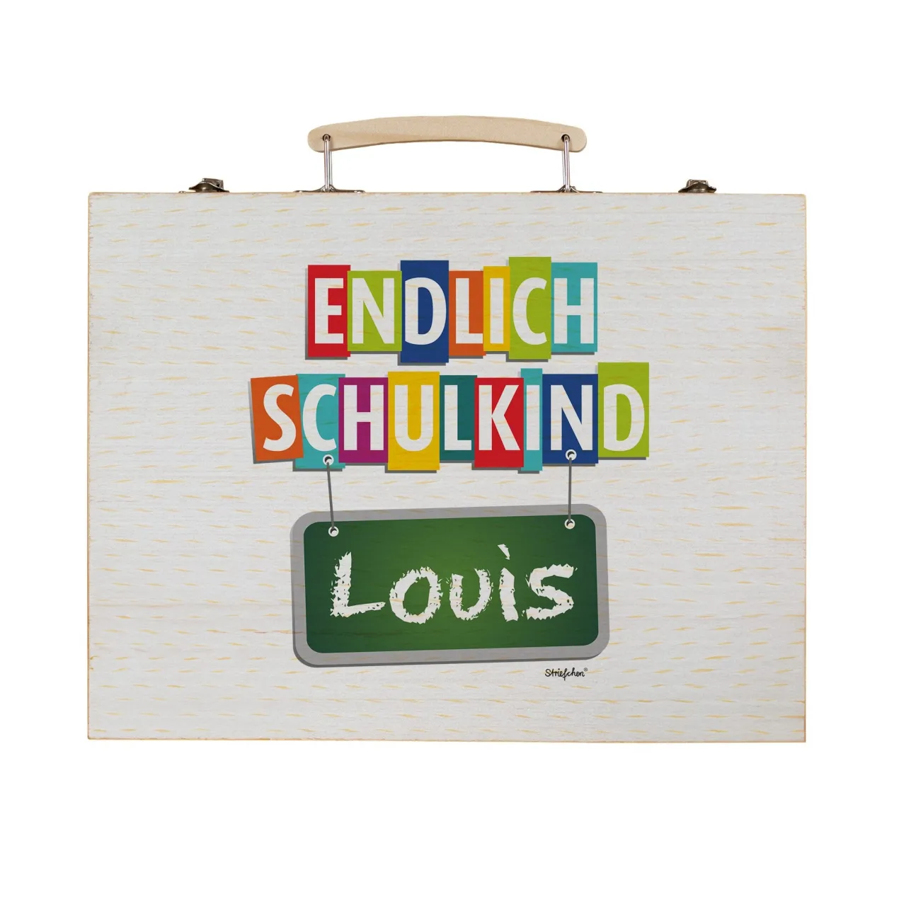 Malkoffer aus Holz 'Endlich Schulkind' personalisiert mit Name für Kinder | Geschenk zur Einschulung