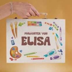 Malkoffer aus Holz mit Name und Wunschtext personalisiert zur Einschulung für Mädchen & Jungen