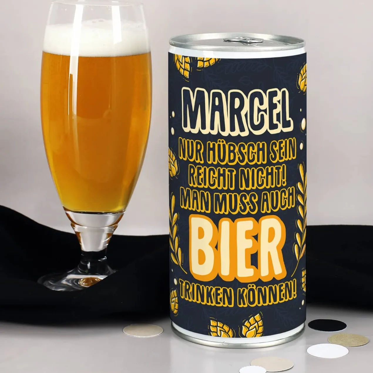 Man muss auch Bier trinken können! - 1 Liter Bierdose mit persönlicher Banderole