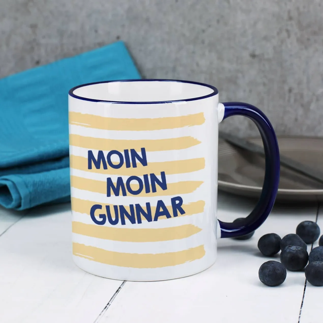 Maritime Tasse mit Möwe und Ihrem Wunschnamen