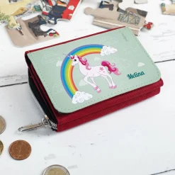 Mädchen - Geldbörse mit Einhorn, Regenbogen und Name