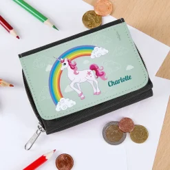 Mädchen - Geldbörse mit Einhorn, Regenbogen und Name