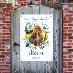 Meine Jugendweihe - Fotobanner mit Wunschname und Datum bedruckt