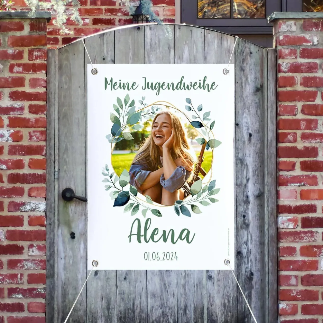 Meine Jugendweihe - Fotobanner mit Wunschname und Datum bedruckt