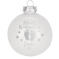 Mein 1. Weihnachten - Weihnachtskugel mit Babyfüßchen und Sternchen graviert