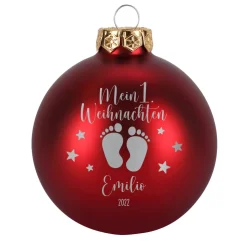 Mein 1. Weihnachten - Weihnachtskugel mit Babyfüßchen und Sternchen graviert