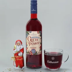 Merry Berry - alkoholfreier Glühpunsch im Set mit Trinkglas, Schokonikolaus und Geschenkbox