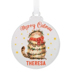 Merry Catmas - Acryl Christbaumkugel mit Ihrem Wunschnamen