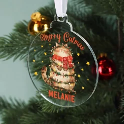 Merry Catmas - Acryl Christbaumkugel mit Ihrem Wunschnamen
