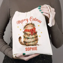 Merry Catmas - Geschenksack mit Katzenmotiv und Ihrem Wunschnamen