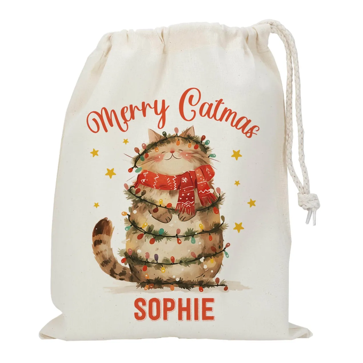 Merry Catmas - Geschenksack mit Katzenmotiv und Ihrem Wunschnamen