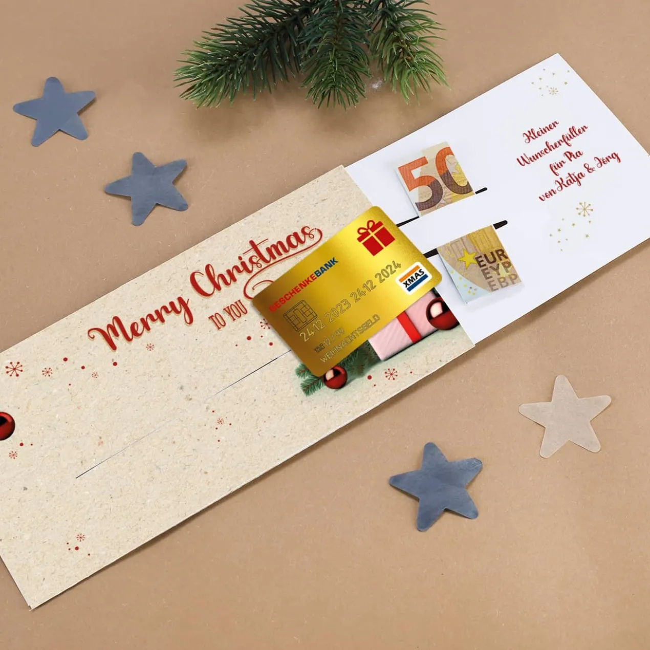 Merry Christmas - Ziehkarte für Geldgeschenke zu Weihnachten