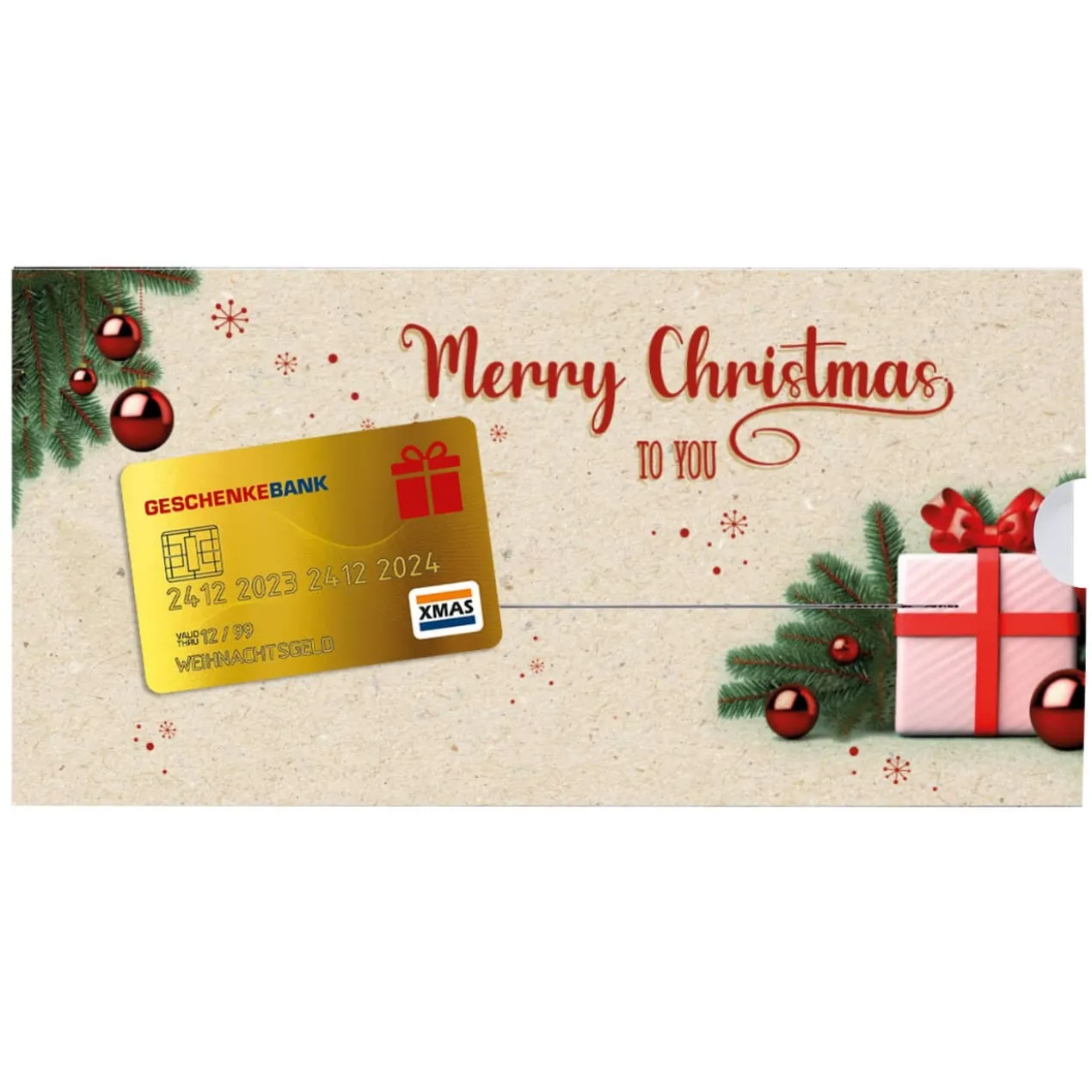 Merry Christmas - Ziehkarte für Geldgeschenke zu Weihnachten