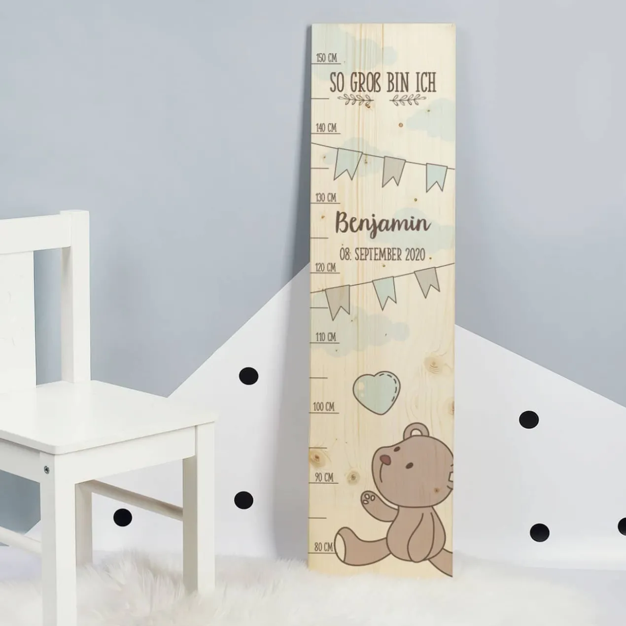 Messlatte für Jungs mit Teddymotiv und Namensaufdruck