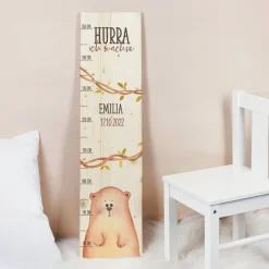 Messlatte - Hurra ich wachse - mit Bärchen und Namensaufdruck