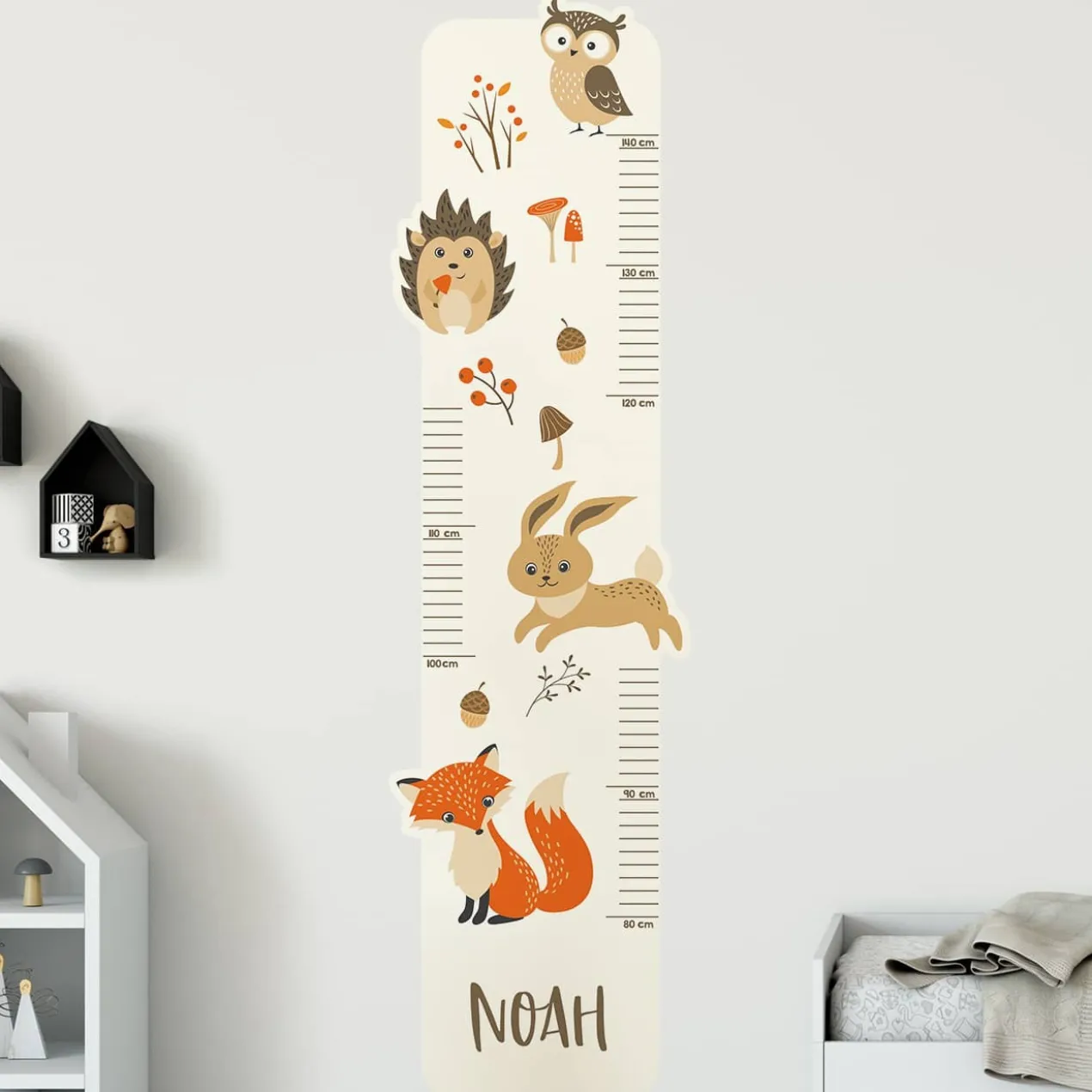 Messlatte Wandtattoo - Waldtiere - mit Namensaufdruck