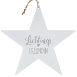 Metallanhänger in Sternform - Lieblings - mit Wunschaufdruck in rot oder weiß
