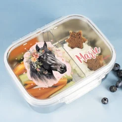 Metall - Brotdose niedliches Pferdemotiv mit Wunschname