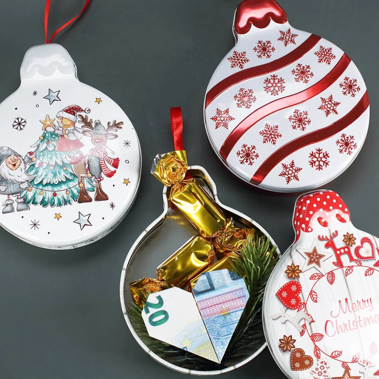 Metalldose Weihnachtskugel zum Aufhängen