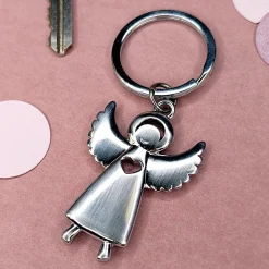 Metall-Schlüsselanhänger Schutzengel mit Herz und ausgebreiteten Flügeln