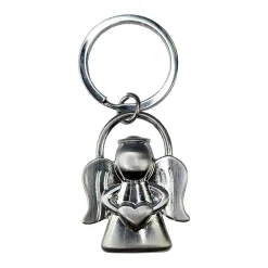 Metall-Schlüsselanhänger Schutzengel mit Herzsymbol in den Händen & geschwungenen Flügeln