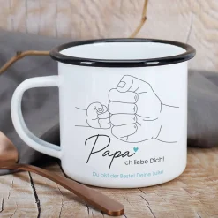 Metalltasse "Papa Ich liebe Dich!" mit Lineart Händen zum Vatertag