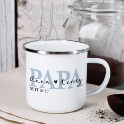 Metalltasse - Papa seit - als Geschenk zum Vatertag