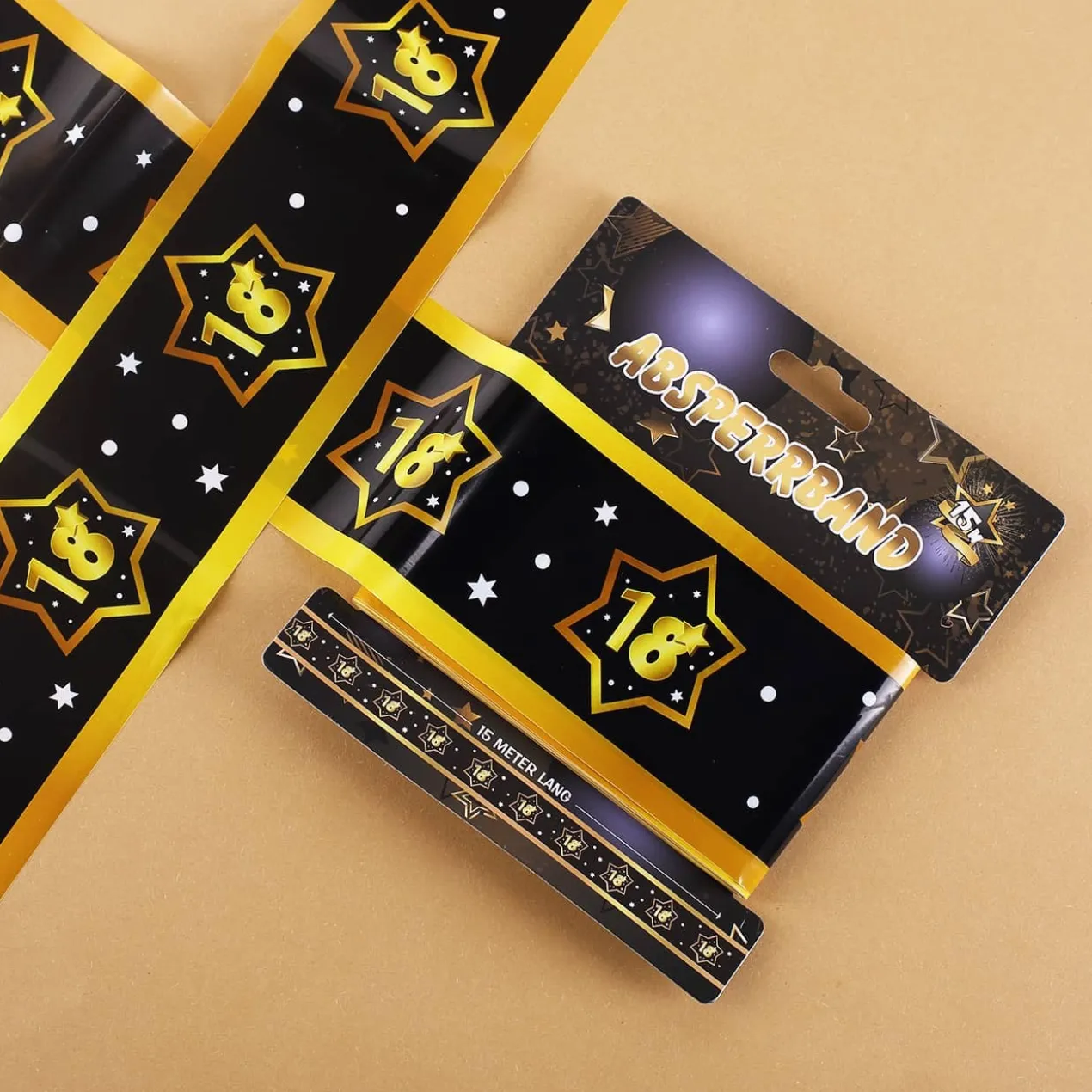 15 Meter Absperrband - 18 schwarz/gold