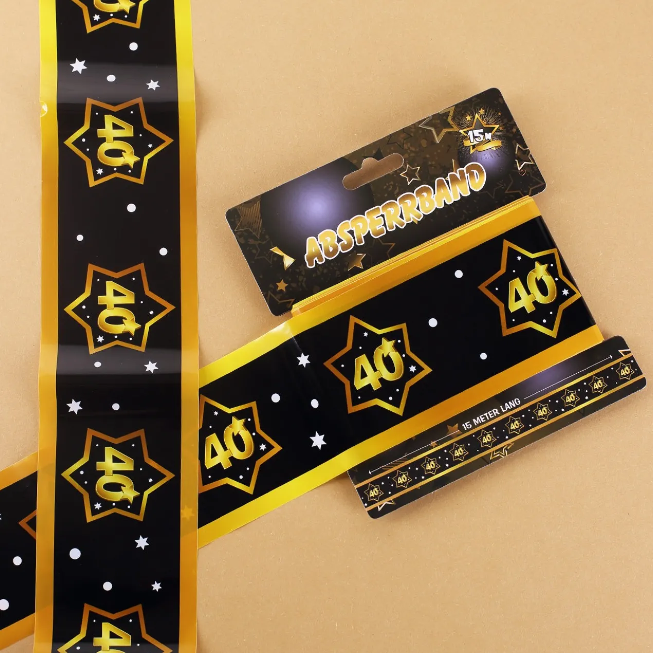 15 Meter Absperrband - 40 schwarz/gold