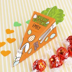 Möhre zu Ostern mit 5 Lindorkugeln und Namensaufdruck