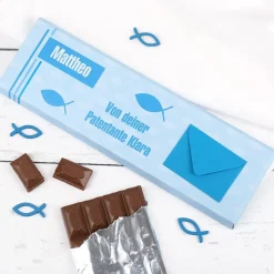 Milchschokolade mit Fischsymbol zur Kommunion