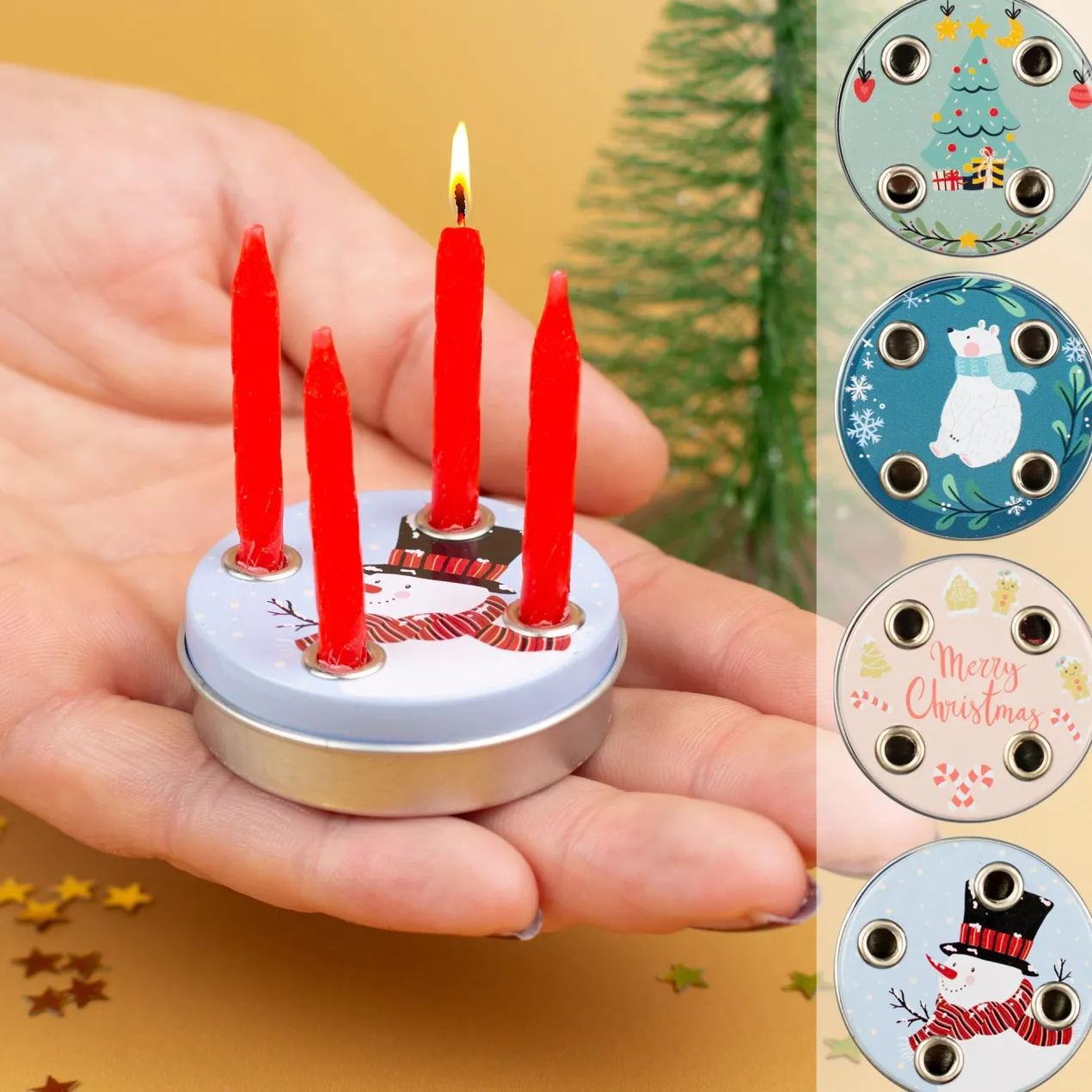 Mini Adventskranz zu Weihnachten mit verschiedenen Motiven inkl. Kerzen