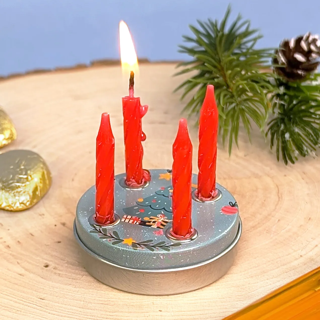 Mini Adventskranz zu Weihnachten mit verschiedenen Motiven inkl. Kerzen
