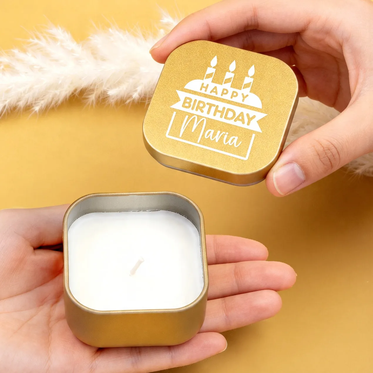 Mini Duftkerze als Geschenk zum Geburtstag personalisiert mit Name | Gold oder Rosé