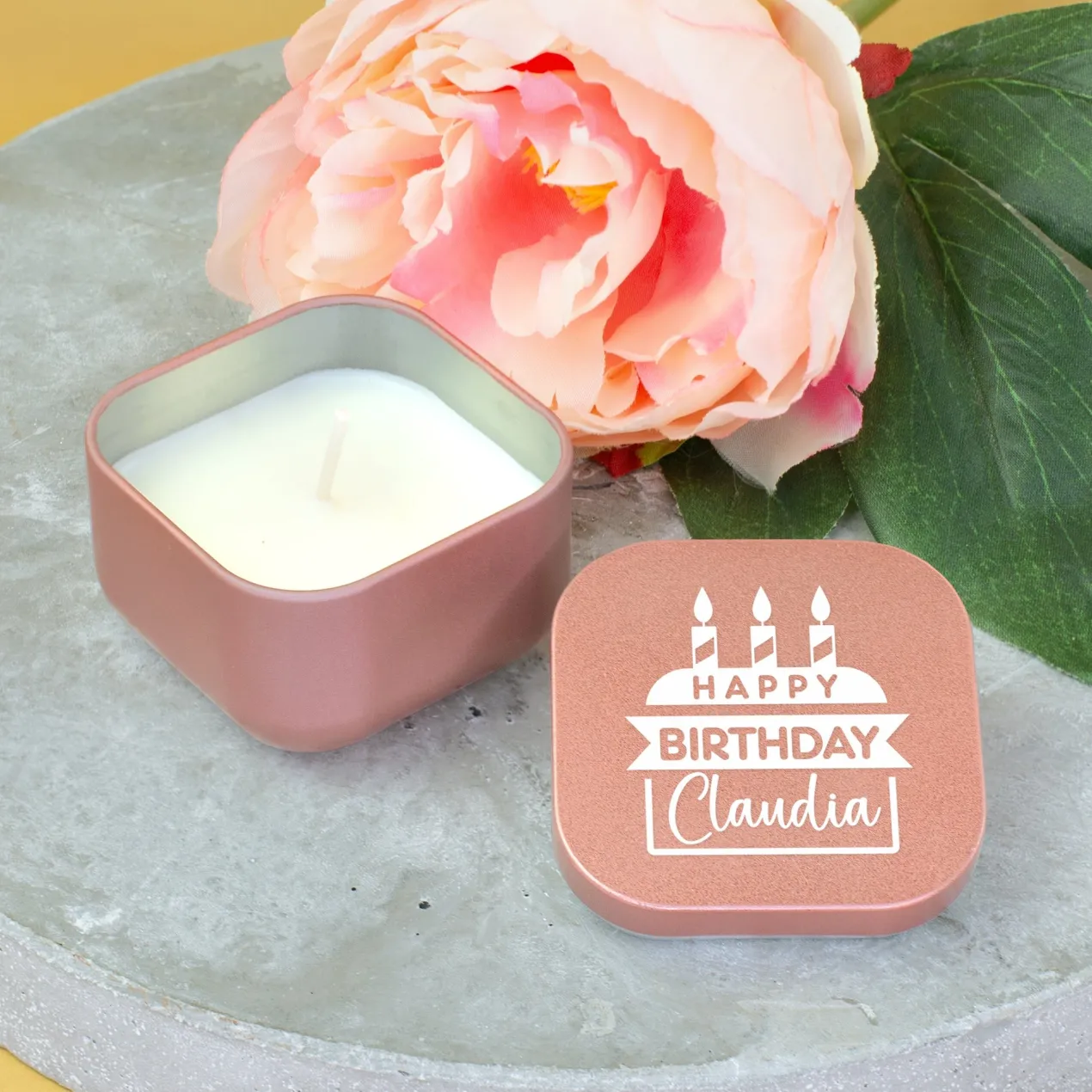 Mini Duftkerze als Geschenk zum Geburtstag personalisiert mit Name | Gold oder Rosé