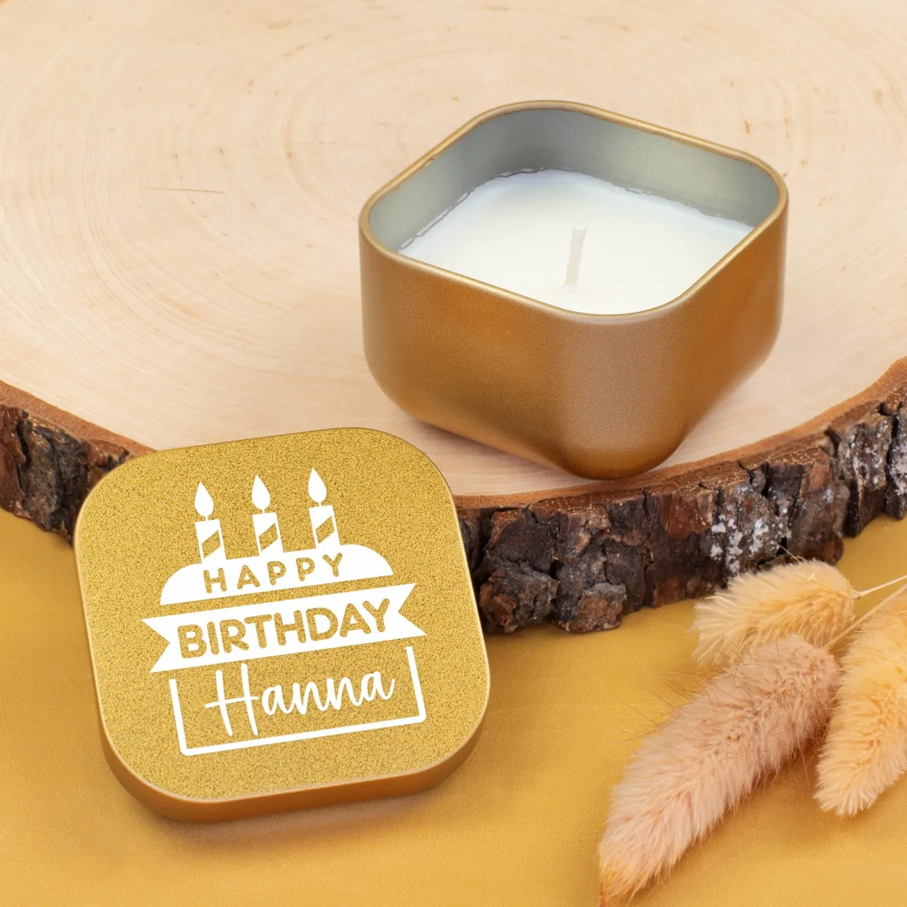 Mini Duftkerze als Geschenk zum Geburtstag personalisiert mit Name | Gold oder Rosé