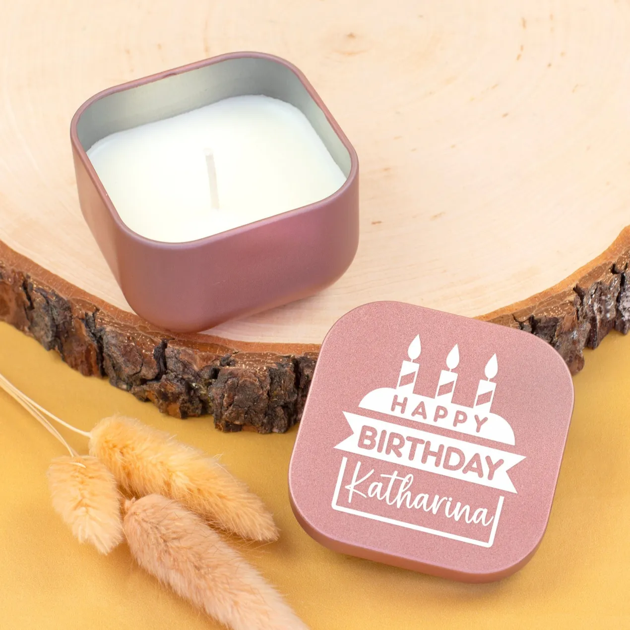 Mini Duftkerze als Geschenk zum Geburtstag personalisiert mit Name | Gold oder Rosé
