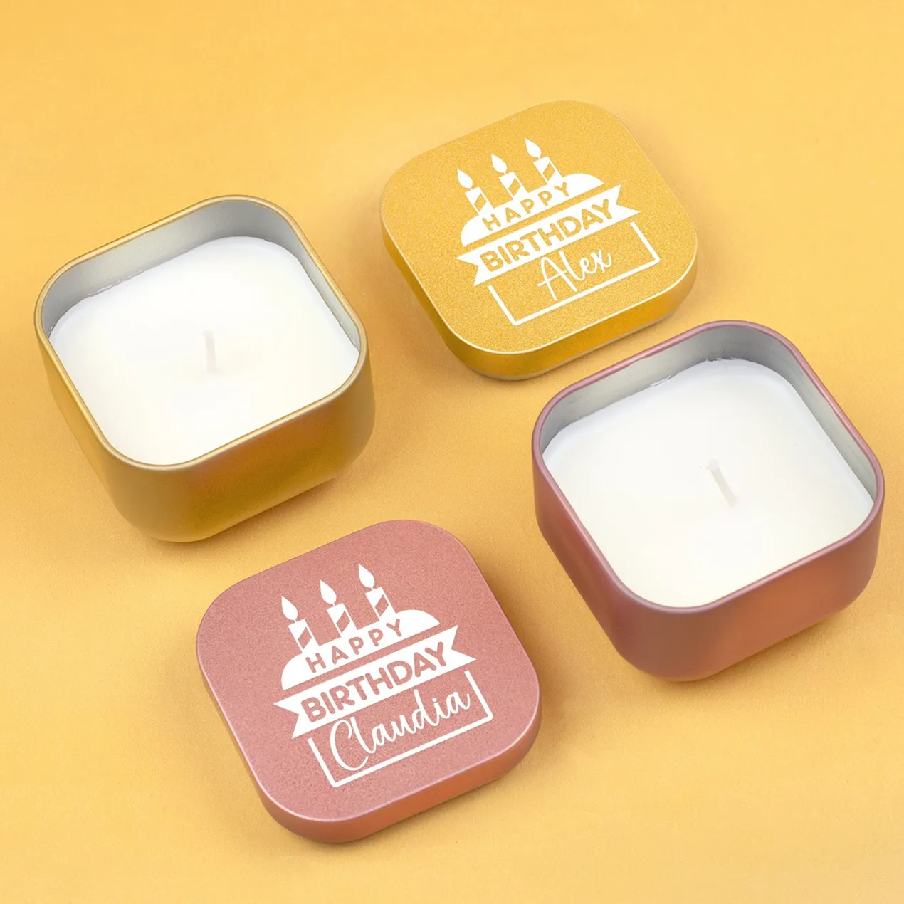 Mini Duftkerze als Geschenk zum Geburtstag personalisiert mit Name | Gold oder Rosé