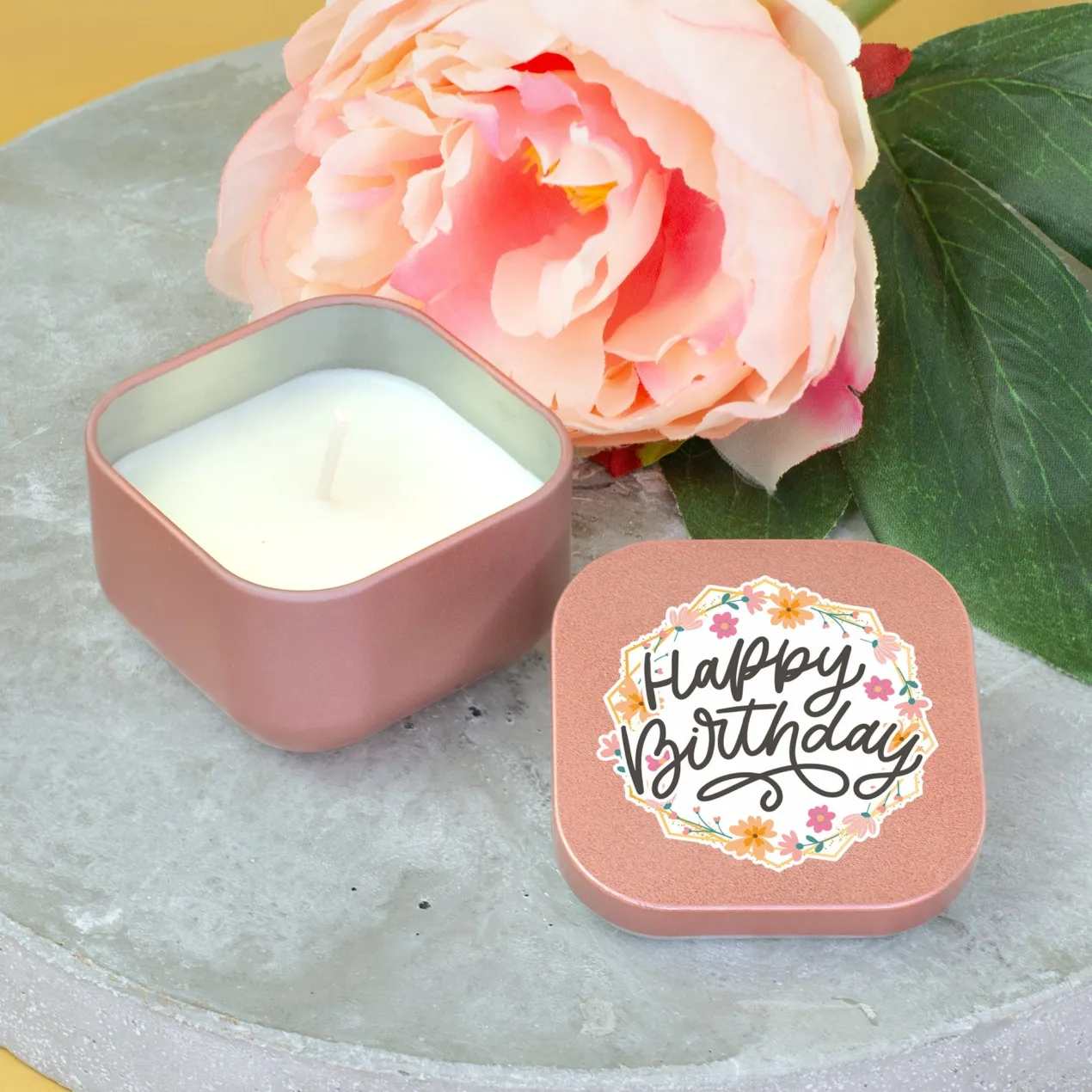 Mini Duftkerze 'Happy Birthday' mit Vanille Duft als Geschenk zum Geburtstag | Gold oder Rosé