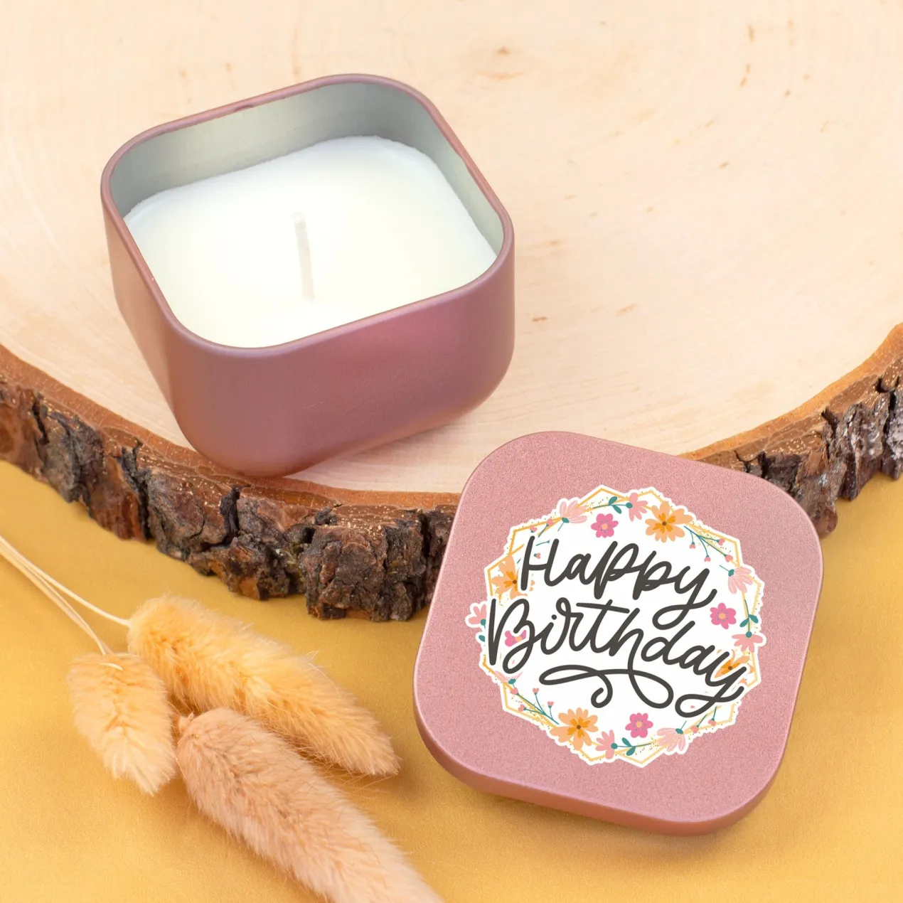 Mini Duftkerze 'Happy Birthday' mit Vanille Duft als Geschenk zum Geburtstag | Gold oder Rosé