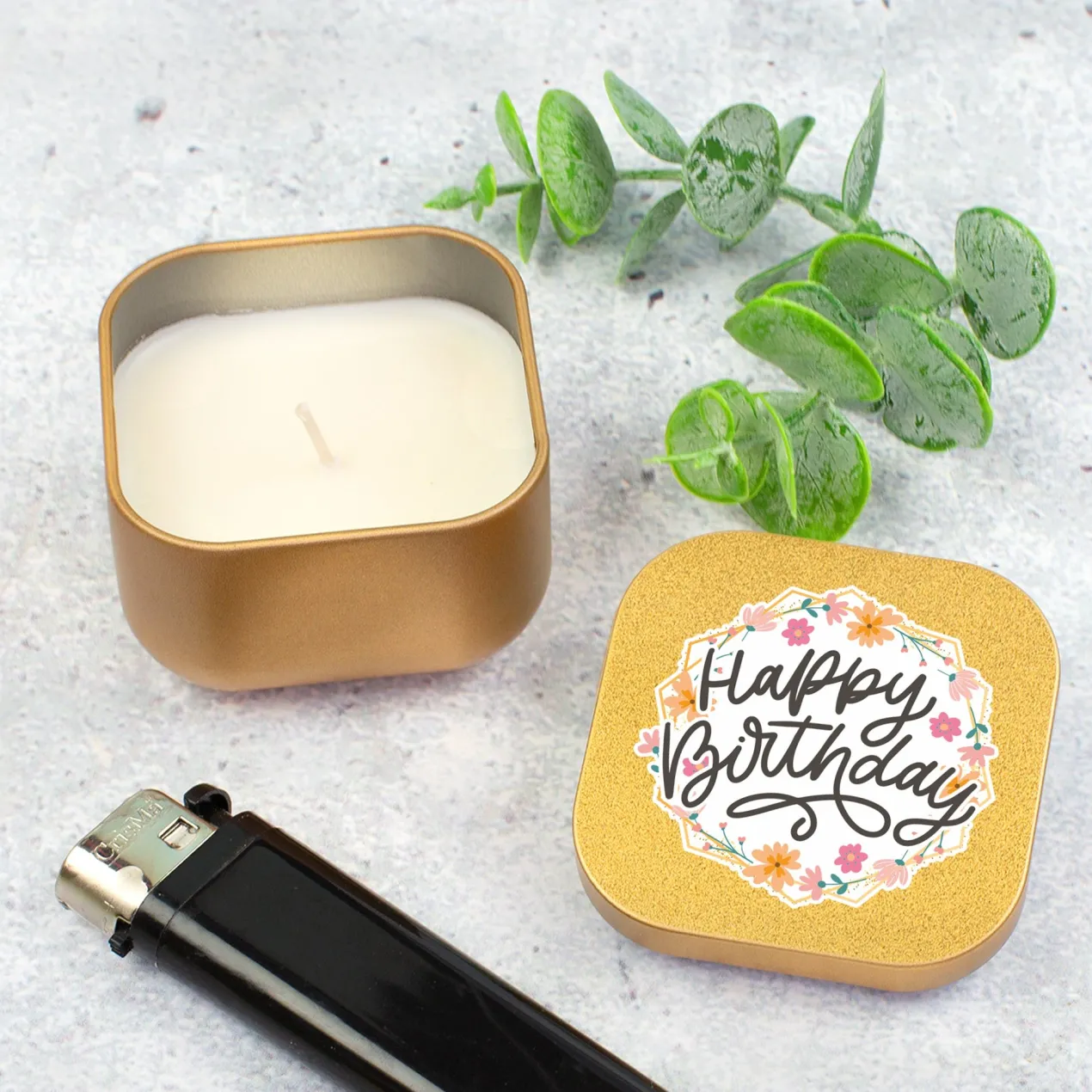 Mini Duftkerze 'Happy Birthday' mit Vanille Duft als Geschenk zum Geburtstag | Gold oder Rosé