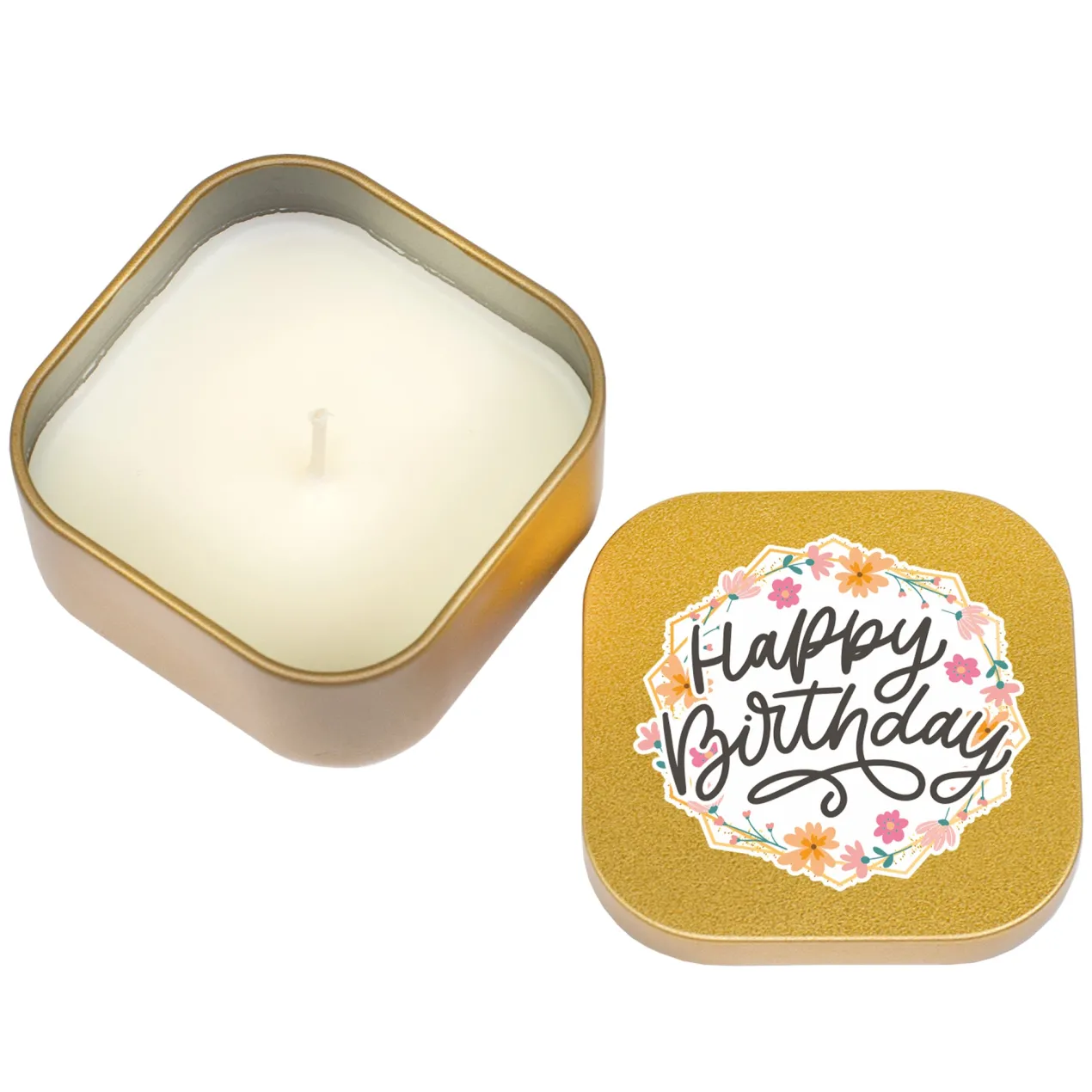 Mini Duftkerze 'Happy Birthday' mit Vanille Duft als Geschenk zum Geburtstag | Gold oder Rosé