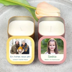 Mini Duftkerze mit Foto & Wunschtext | Kerze als Gastgeschenk & Deko für viele Anlässe mit Farbwahl