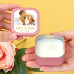 Mini Duftkerze mit Foto & Wunschtext | Kerze als Gastgeschenk & Deko für viele Anlässe mit Farbwahl